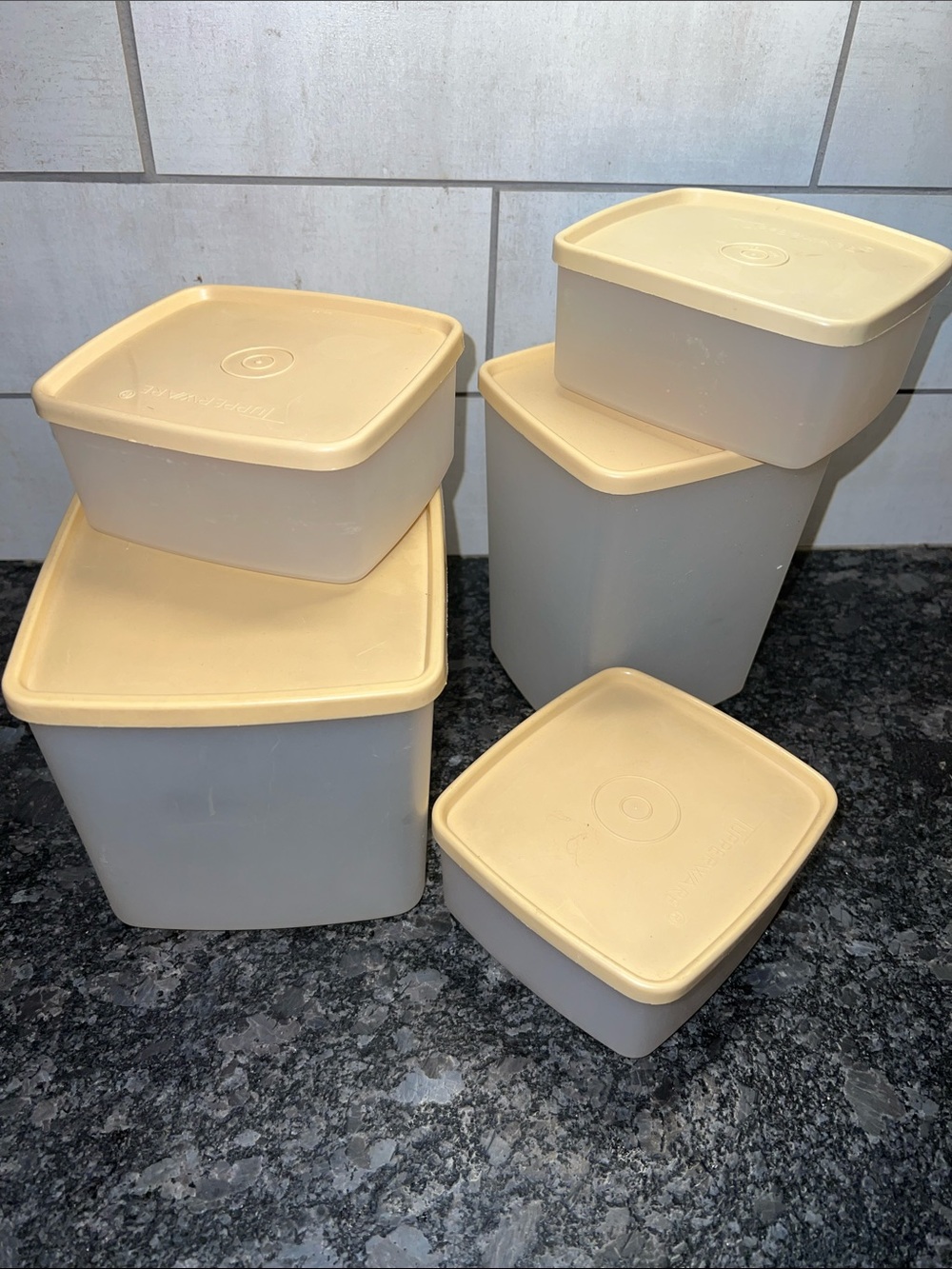 Vintage Tupperware Stackable Cream Food Storage Containers - semi sheer Set of 5